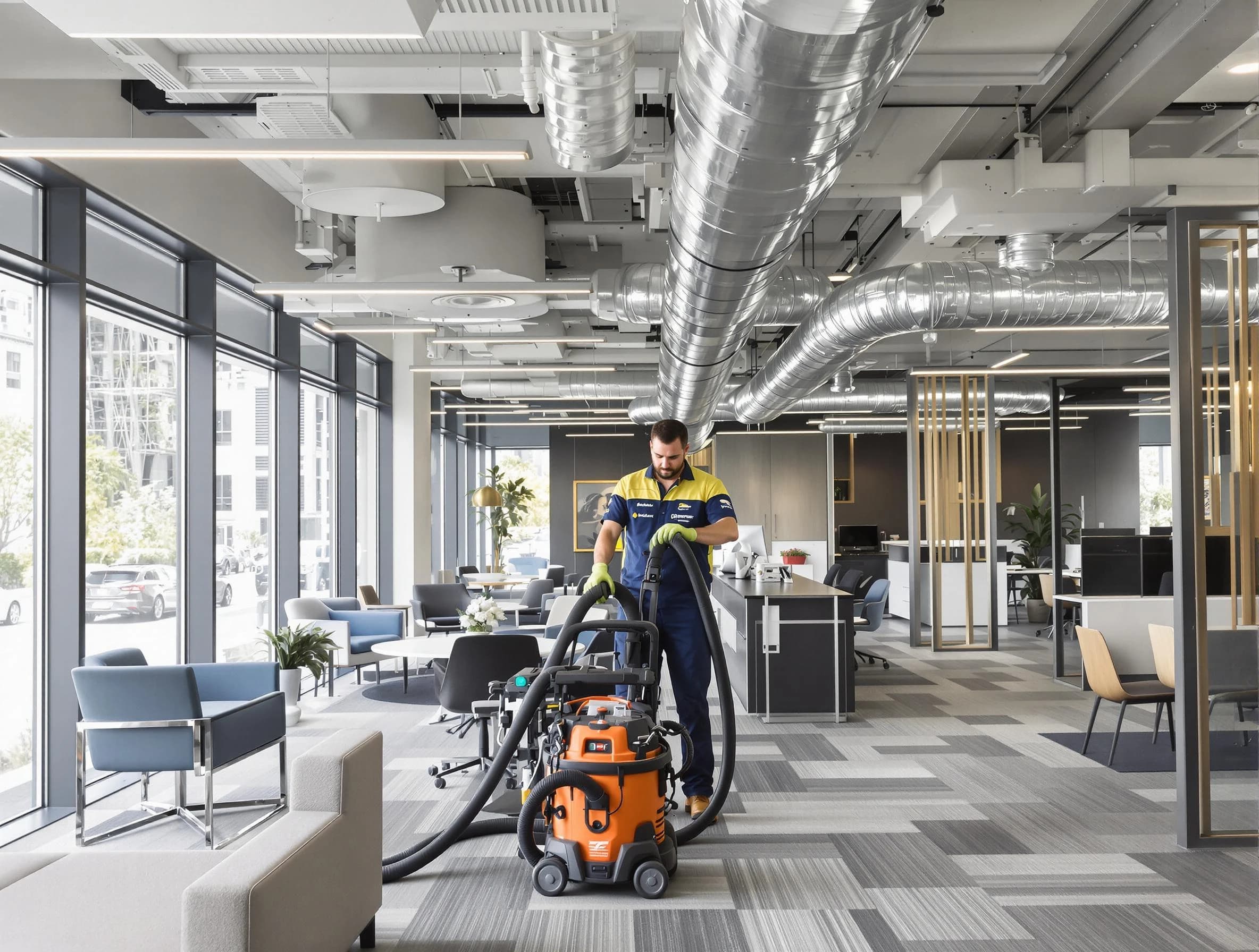 Milliken Air Duct Cleaning team performing thorough commercial duct cleaning at a Milliken business center