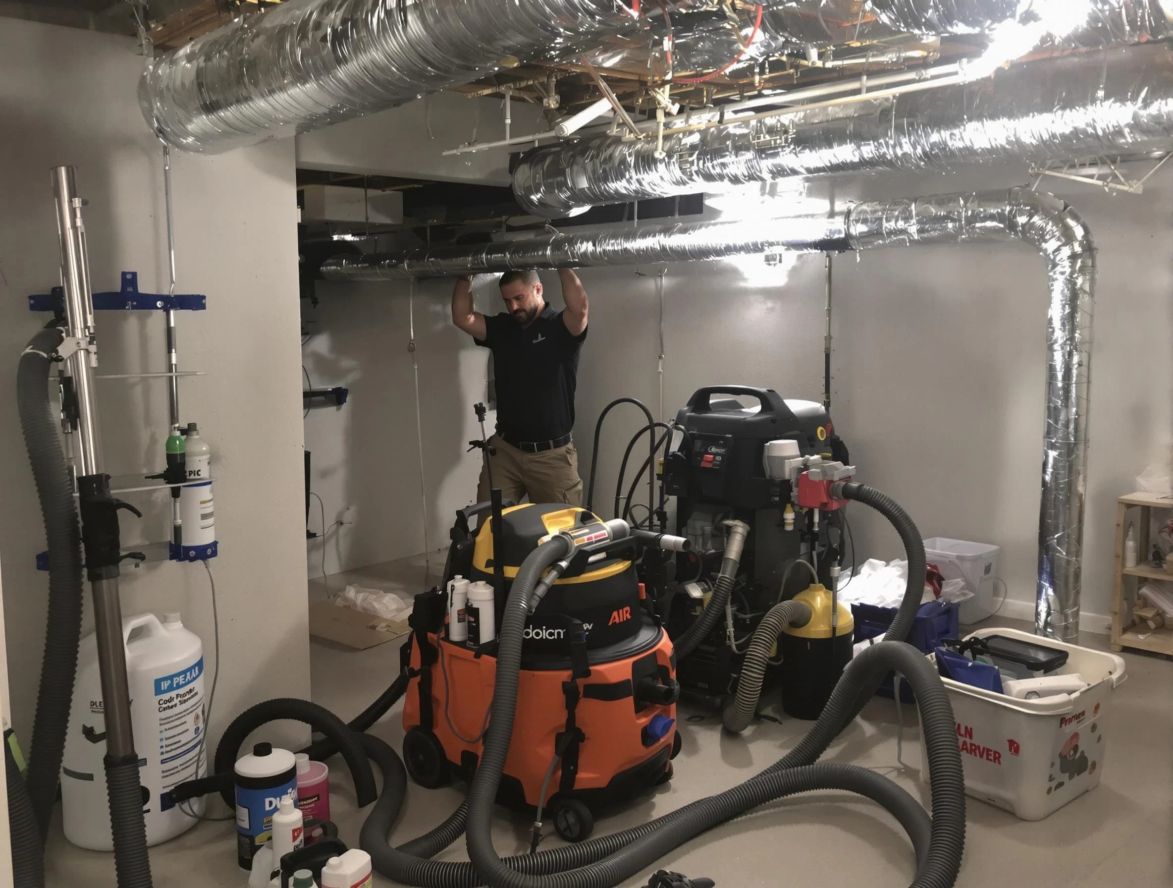 Milliken Air Duct Cleaning specialist performing professional mold removal from air ducts using safety equipment in Milliken