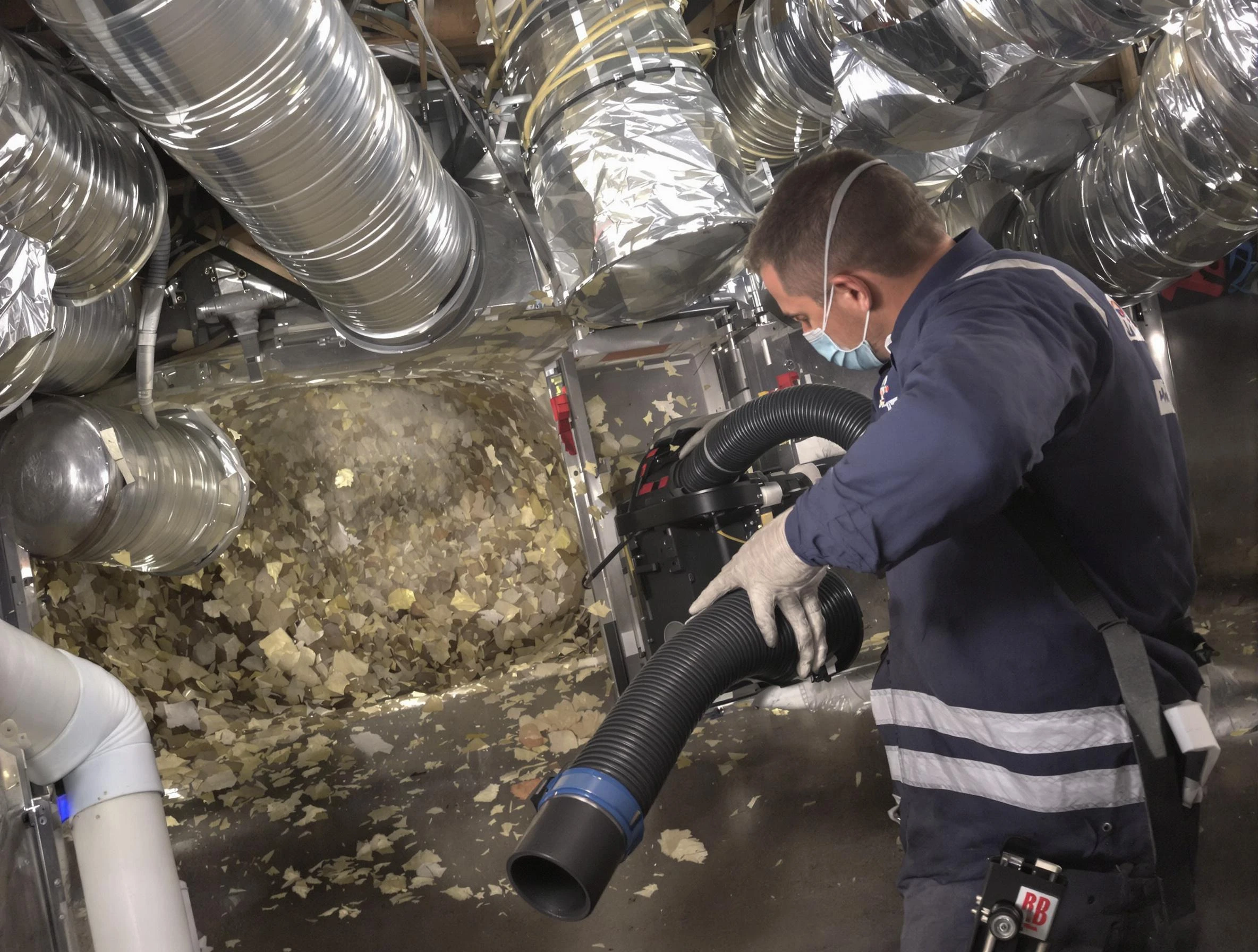 Milliken Air Duct Cleaning specialist operating negative pressure cleaning equipment for thorough duct maintenance in Milliken